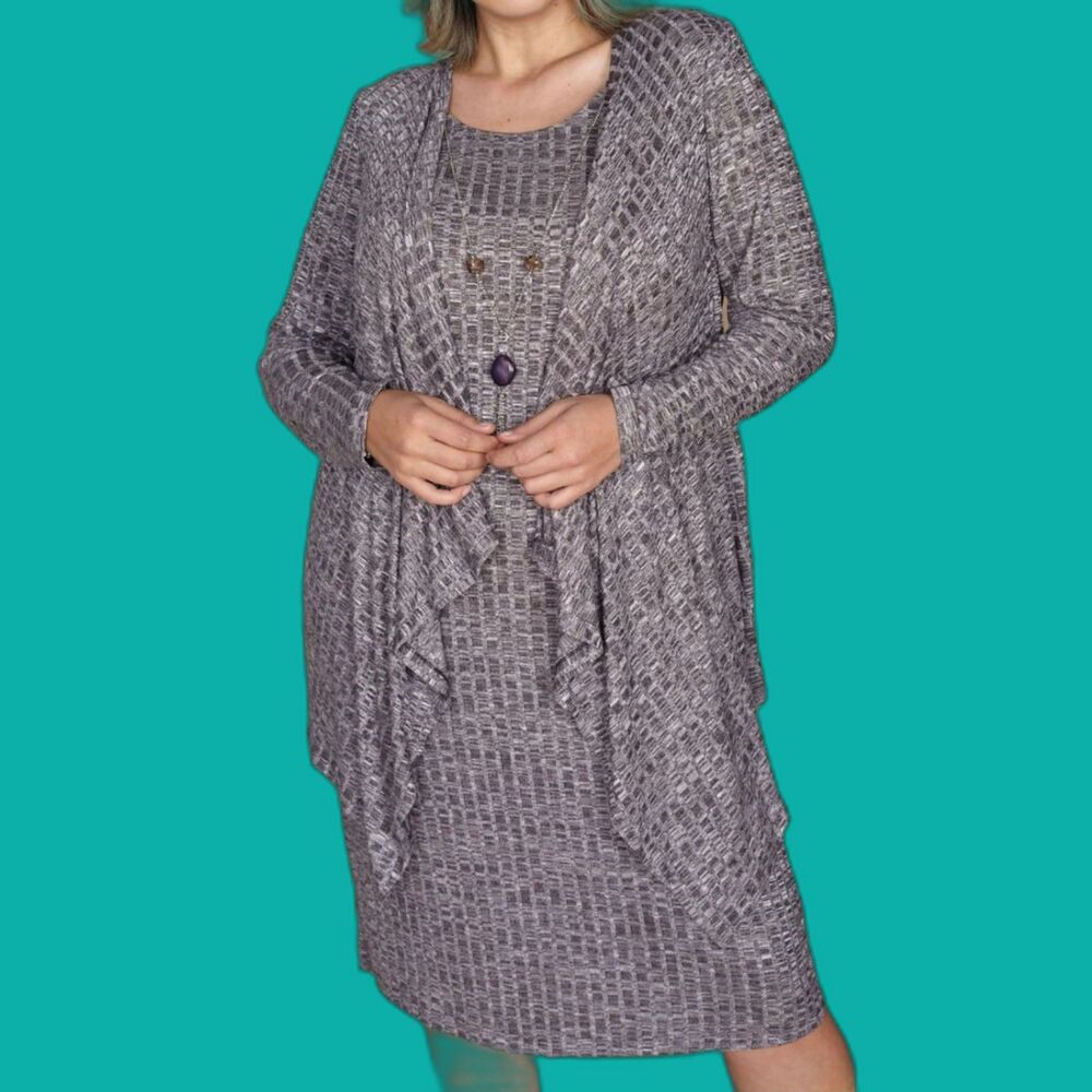 NWT R&M Richards Knee Length Sweater Dress W/ Cascade Jacket Size 20W Fall 9146W